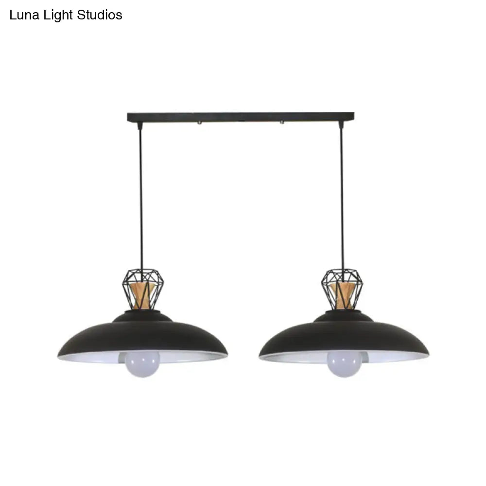 2-Headed Industrial Pendant Lamp with Barn Metal Shade for Restaurants - Black