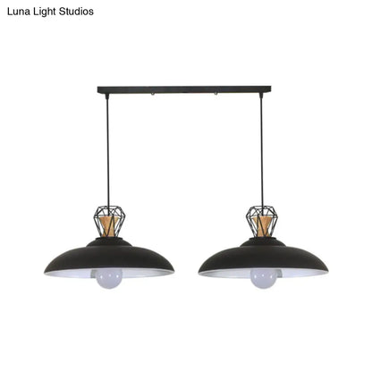2-Headed Industrial Pendant Lamp with Barn Metal Shade for Restaurants - Black