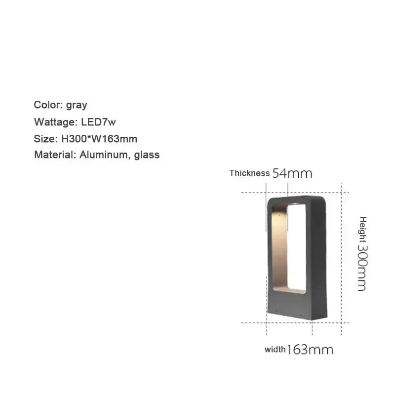 Modern gray aluminum garden bollard light with glass panel LED7W Decorbites on Tampa Home & Garden Store