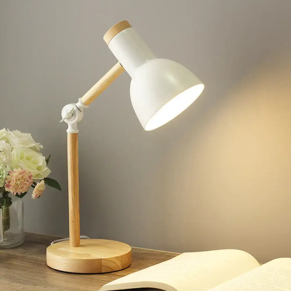 White Metal Table Lamp with wooden base and adjustable arm by Decorbites on Tampa Home & Garden Store