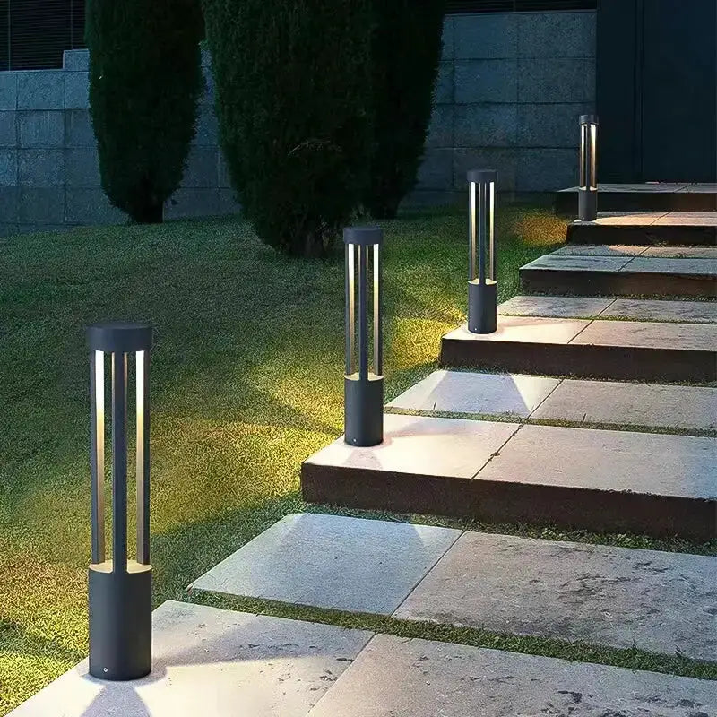 Modern gold aluminum LED garden light path lamp by Decorbites, outdoor stake lights along steps on Tampa Home & Garden Store
