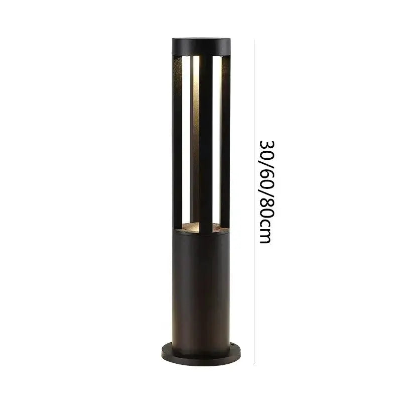 Modern gold aluminum LED garden path lamp with black housing and gold bars Decorbites on Tampa Home & Garden Store