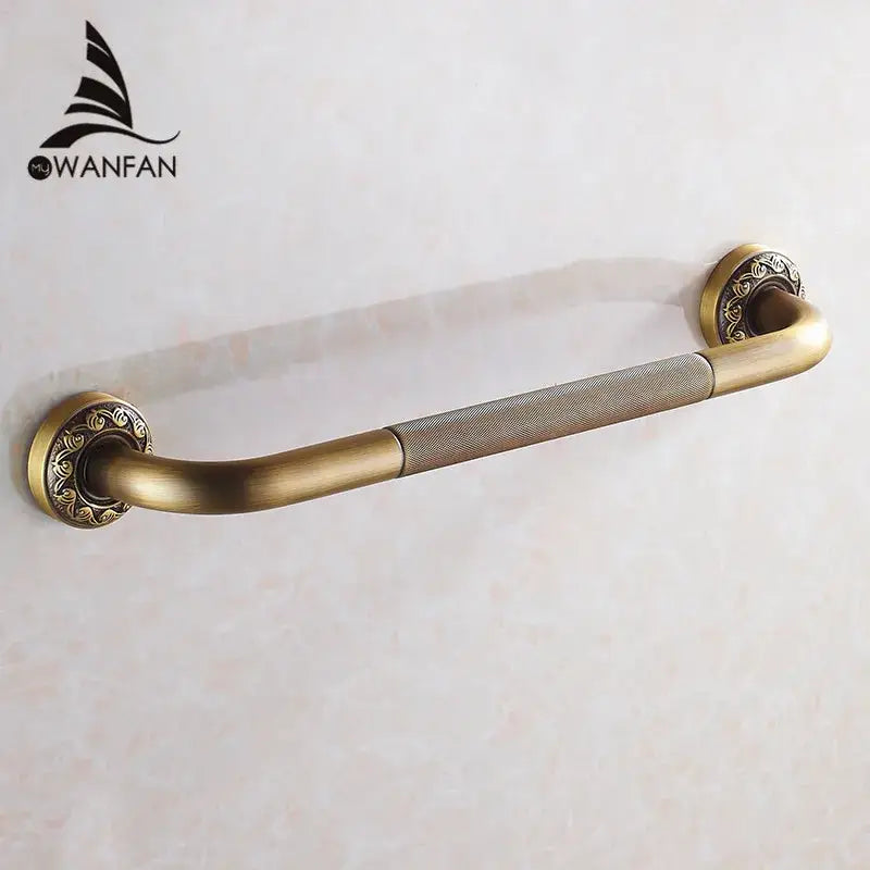 Brass safety bathroom handle grab bar with knurled grip and ornate mounting flanges Decorbites on Tampa Home & Garden Store