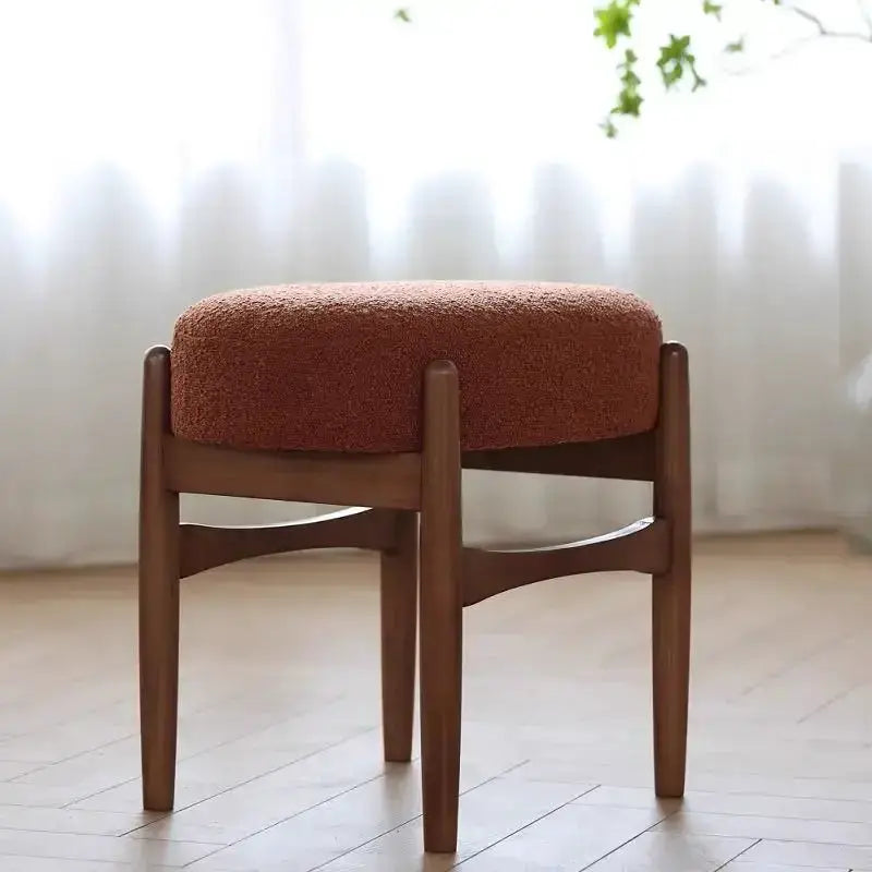 Mid century gray ash wood makeup bench with terracotta upholstery, bedroom dressing chair on Tampa Home & Garden Store