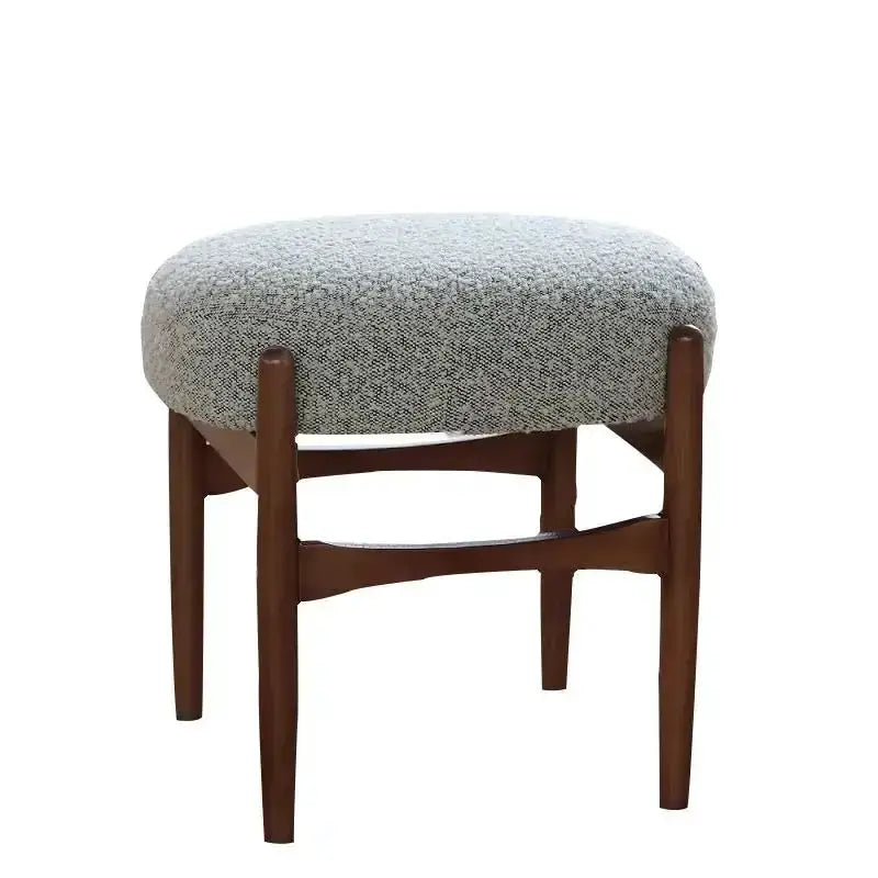Makeup bench mid-century gray ash wood with speckled gray upholstered seat and tapered legs on Tampa Home & Garden Store