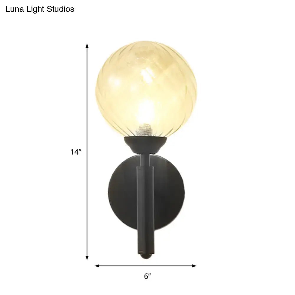 Decorbites Black Textured Glass Sconce with round globe on black metal wall mount, 14in tall on Tampa Home & Garden Store