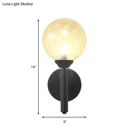Decorbites Black Textured Glass Sconce with round globe on black metal wall mount, 14in tall on Tampa Home & Garden Store