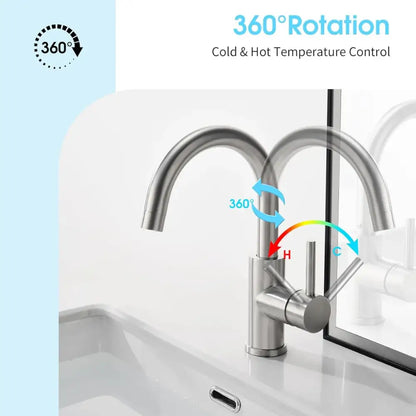 Black stainless kitchen faucet by Decorbites, 360° rotation, hot/cold lever on Tampa Home & Garden Store