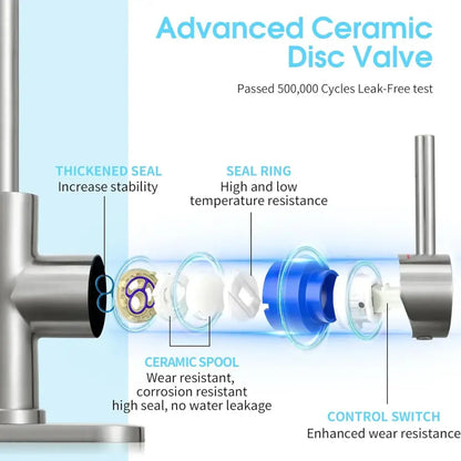 Black stainless kitchen faucet by Decorbites cross-section with ceramic disc valve and seals on Tampa Home & Garden Store