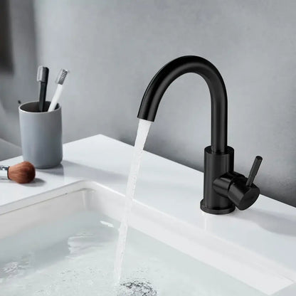 Decorbites black stainless bathroom sink faucet with curved arched spout and single lever handle on Tampa Home & Garden Store