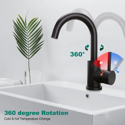 Decorbites black stainless kitchen faucet with matte black finish, 360° rotation, single-handle on Tampa Home & Garden Store