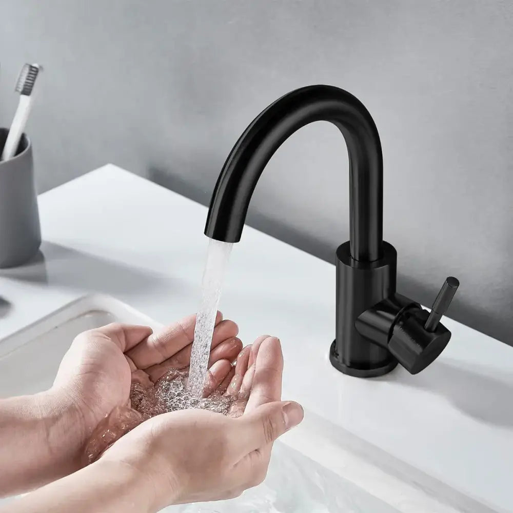 Decorbites black stainless kitchen faucet with high-arc curved spout and single lever handle on Tampa Home & Garden Store