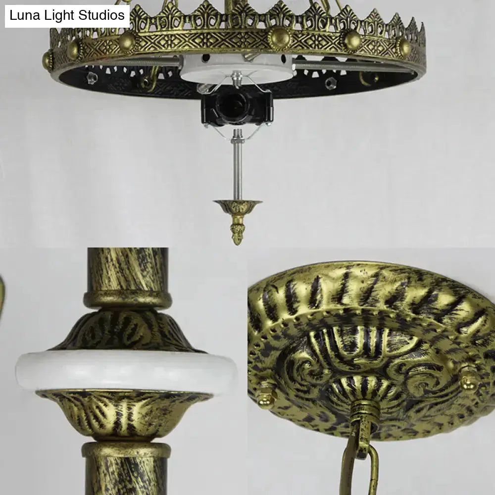Antique brass baroque bowl pendant light with blue white stained glass for library by Decorbites on Tampa Home & Garden Store