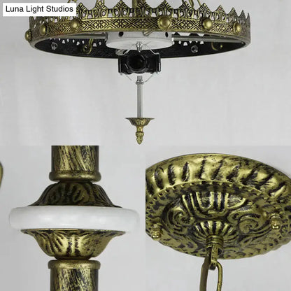 Antique brass baroque bowl pendant light with blue white stained glass for library by Decorbites on Tampa Home & Garden Store