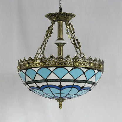 Antique brass blue and white stained glass baroque bowl pendant light by Decorbites on Tampa Home & Garden Store