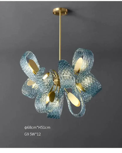 Blue Glass Led Pendant Lamps and Gold Chandelier