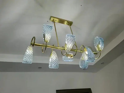Blue Glass Led Pendant Lamps and Gold Chandelier