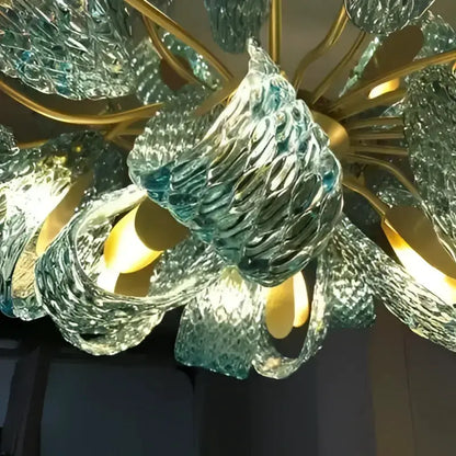 Blue Glass Led Pendant Lamps and Gold Chandelier