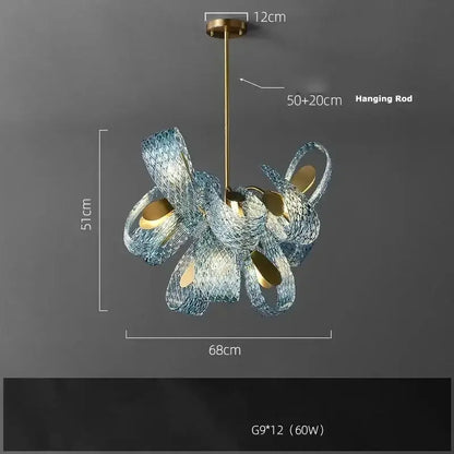 Blue Glass Led Pendant Lamps and Gold Chandelier