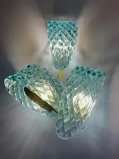 Blue Glass Led Pendant Lamps and Gold Chandelier