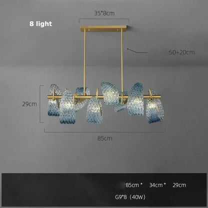 Blue Glass Led Pendant Lamps and Gold Chandelier