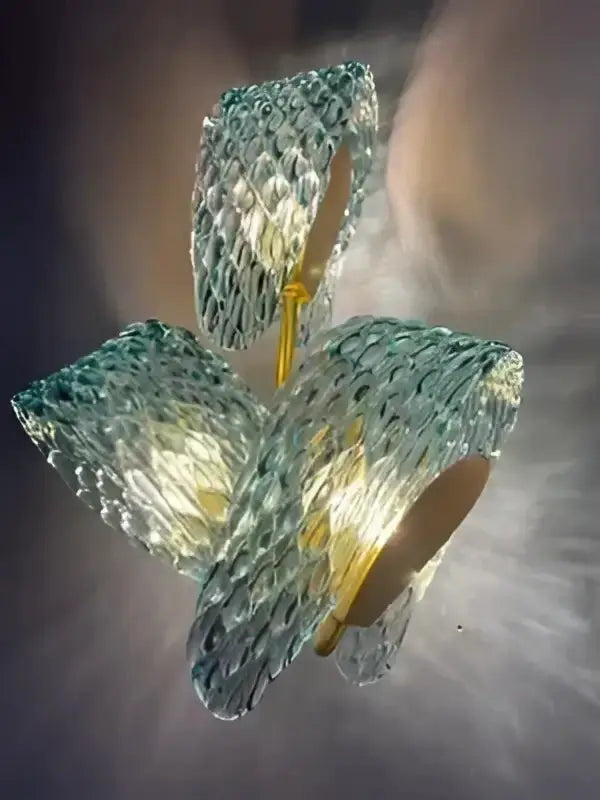 Blue Glass Led Pendant Lamps and Gold Chandelier