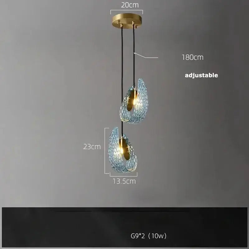 Blue Glass Led Pendant Lamps and Gold Chandelier