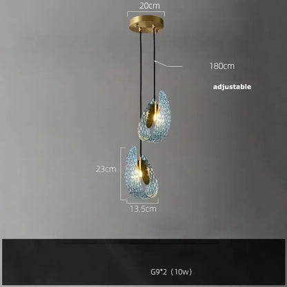 Blue Glass Led Pendant Lamps and Gold Chandelier