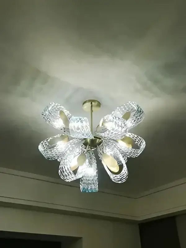 Blue Glass Led Pendant Lamps and Gold Chandelier
