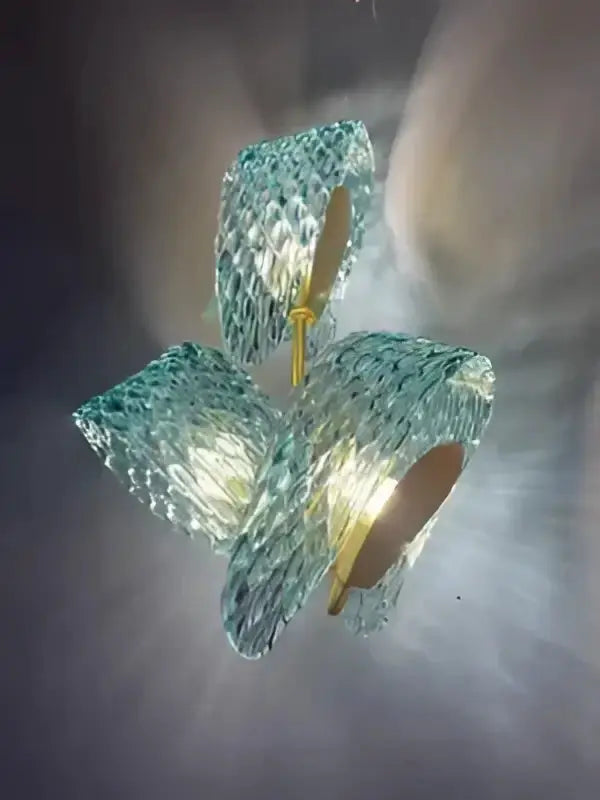 Blue Glass Led Pendant Lamps and Gold Chandelier