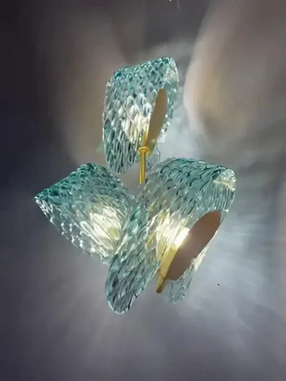 Blue Glass Led Pendant Lamps and Gold Chandelier