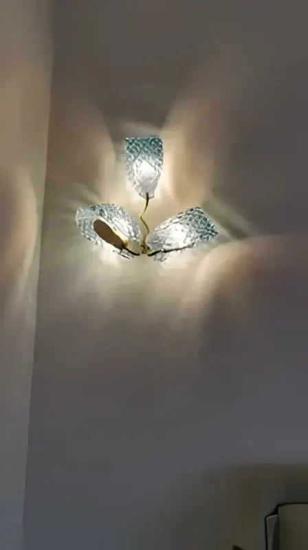 Blue Glass Led Pendant Lamps and Gold Chandelier