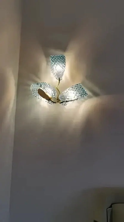 Blue Glass Led Pendant Lamps and Gold Chandelier