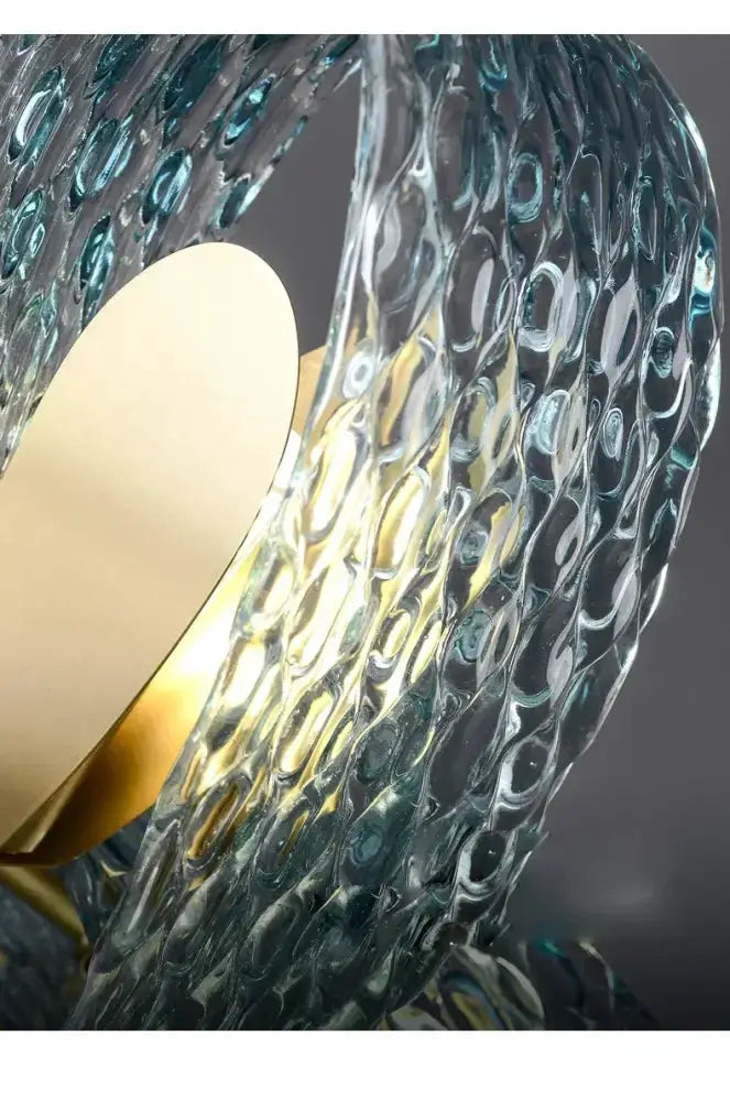 Blue Glass Led Pendant Lamps and Gold Chandelier