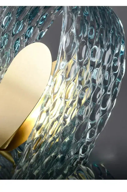 Blue Glass Led Pendant Lamps and Gold Chandelier