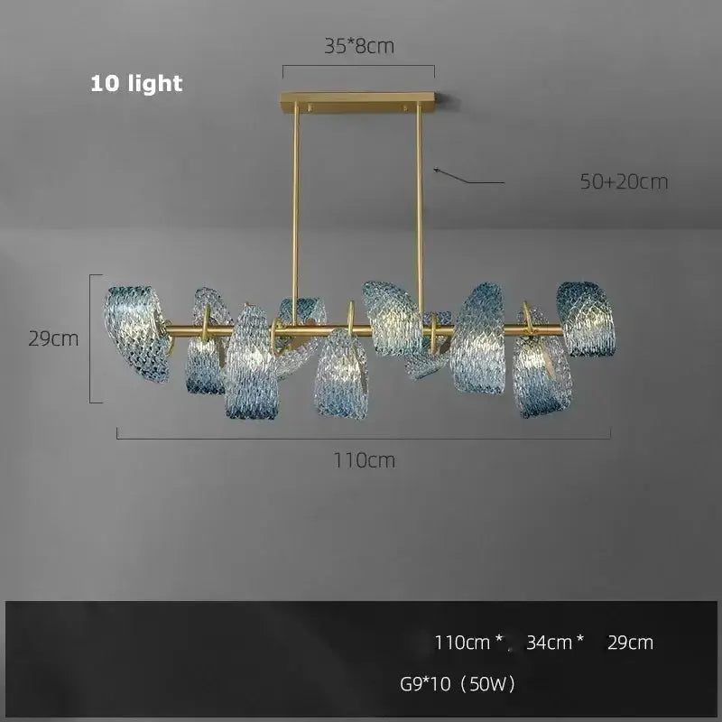 Blue Glass Led Pendant Lamps and Gold Chandelier