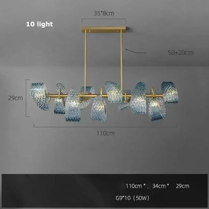 Blue Glass Led Pendant Lamps and Gold Chandelier