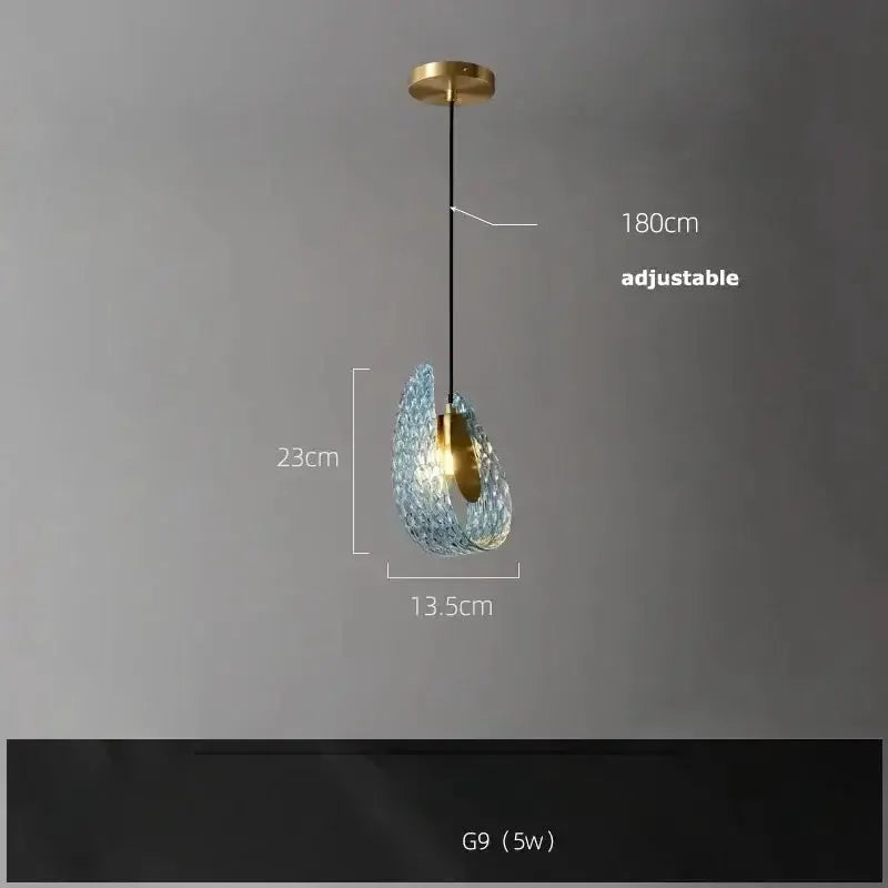 Blue Glass Led Pendant Lamps and Gold Chandelier