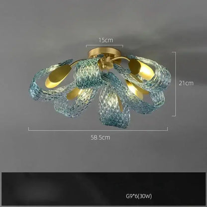 Blue Glass Led Pendant Lamps and Gold Chandelier