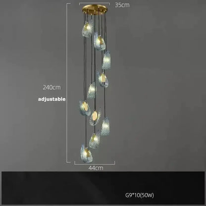 Blue Glass Led Pendant Lamps and Gold Chandelier