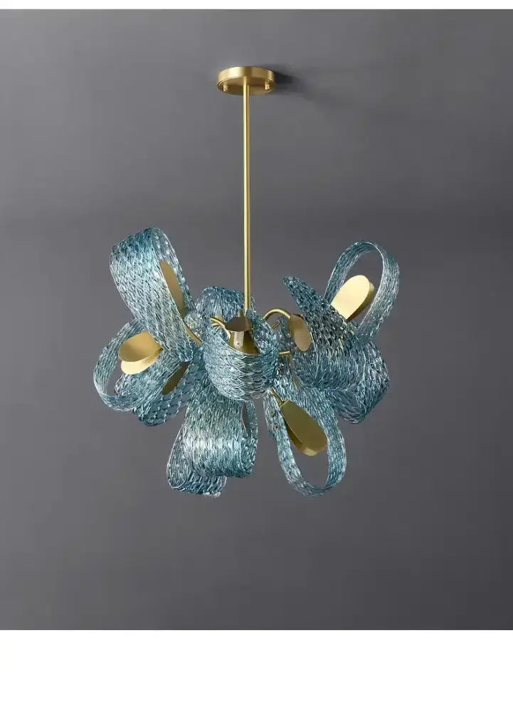 Blue Glass Led Pendant Lamps and Gold Chandelier