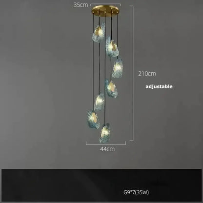Blue Glass Led Pendant Lamps and Gold Chandelier