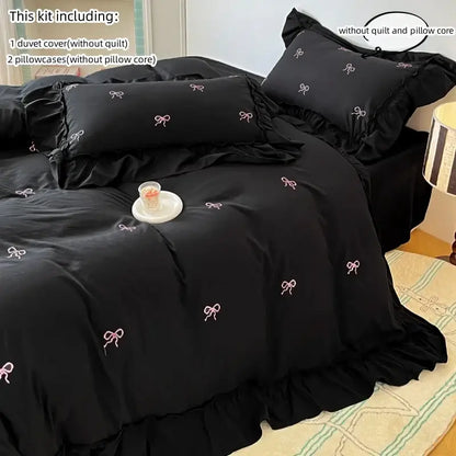 Decorbites black duvet cover set with pink bow includes 1 duvet cover and 2 pillowcases on Tampa Home & Garden Store