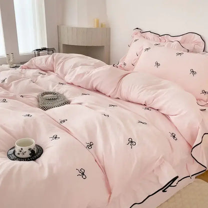The Bow And Embroidery Bedding Set For Bedrooms