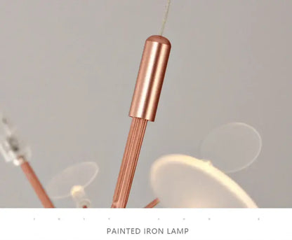 Rose gold painted iron branch chandelier with slender pendant rod and cylindrical cap on Tampa Home & Garden Store