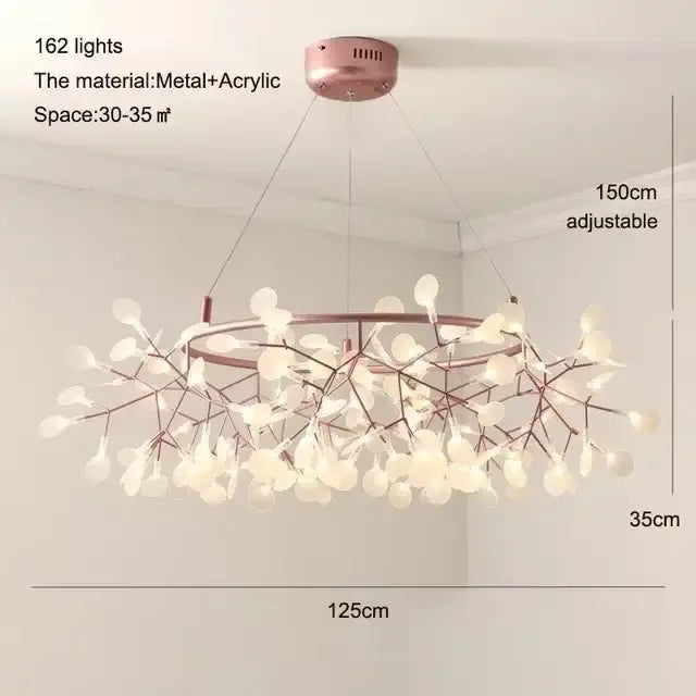 Rose Gold Branch Chandelier Decorbites; metal+acrylic, circular 125cm, adjustable 150cm cords on Tampa Home & Garden Store