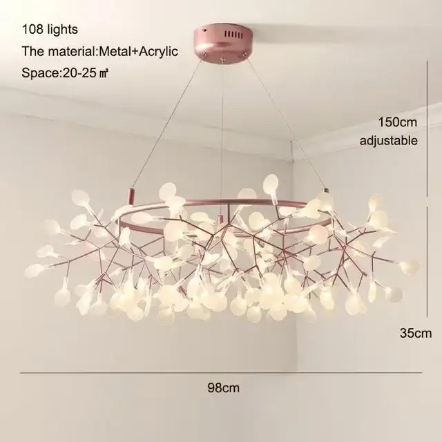 Rose Gold Branch Chandelier by Decorbites with ring metal frame and white acrylic leaves on Tampa Home & Garden Store