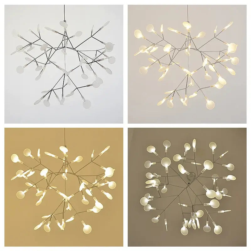 Rose Gold Branch Chandelier by Decorbites; four twig-like metal arms with round disc lights on Tampa Home & Garden Store