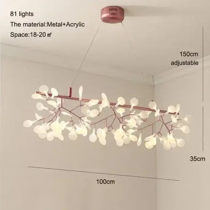 Rose Gold Branch Chandelier by Decorbites, 81 lights, metal + acrylic leaves, 100cm span on Tampa Home & Garden Store