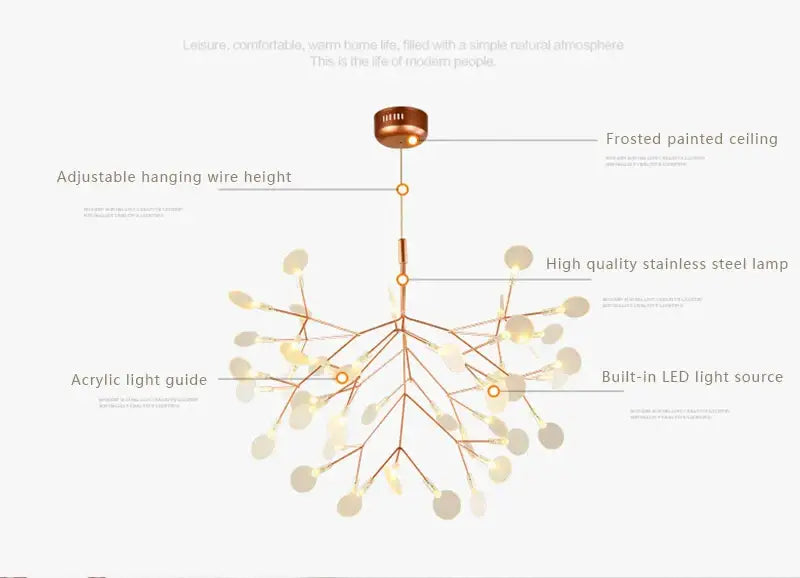 Rose Gold Branch Chandelier by Decorbites, copper-tone branches with round light accents on Tampa Home & Garden Store